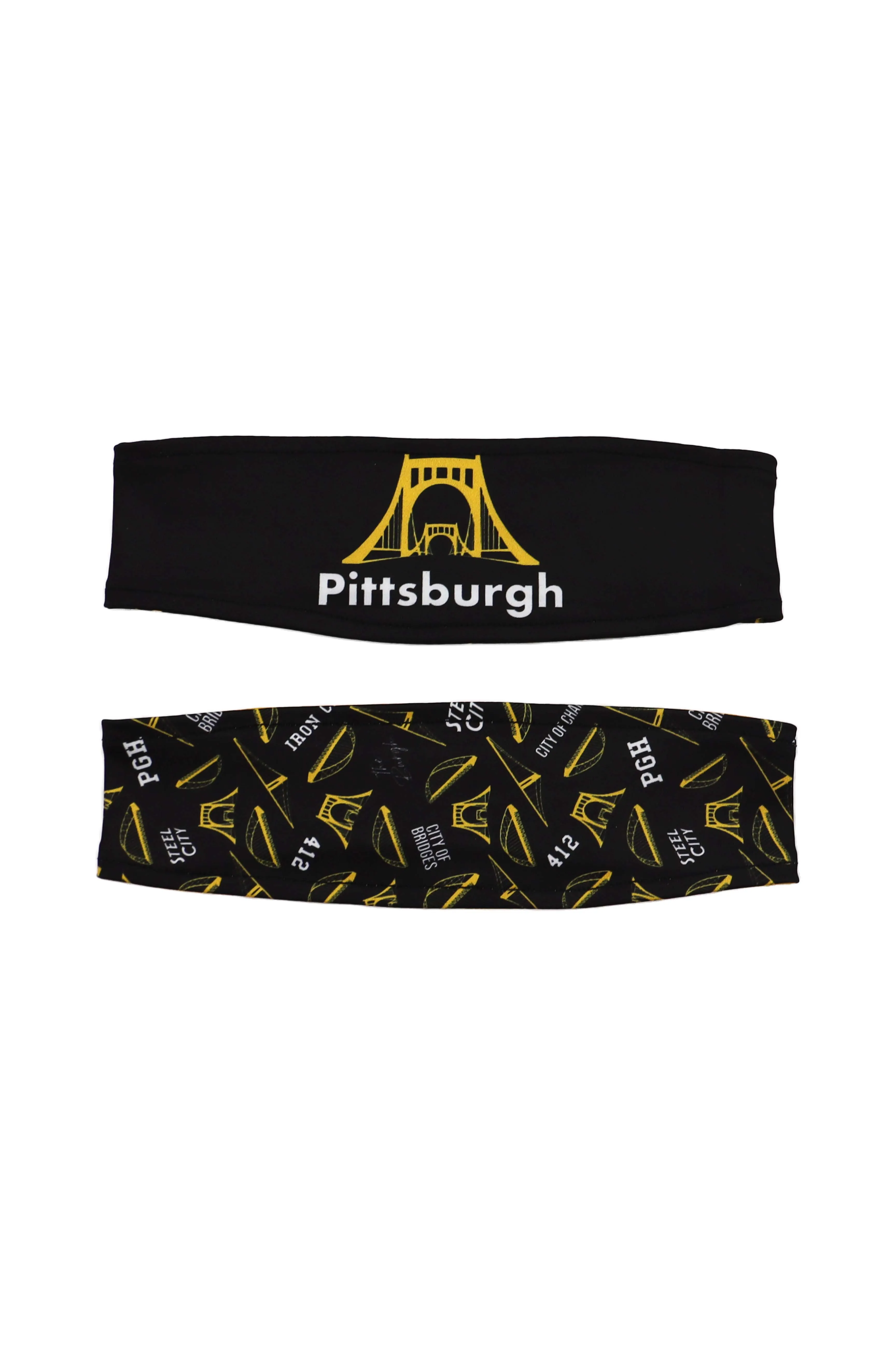 3014 - REVERSIBLE Pittsburgh Bridge Headband - Black & Gold Print - FINAL SALE