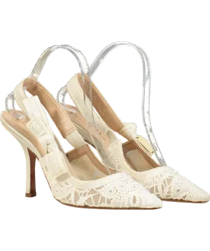 Christian Dior Embroidered Lace Slingback Heels UK 5 EU 38 