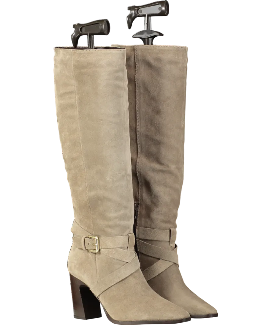 Dune Beige Solanna Block Heel Knee High Boots UK 4 EU 37 