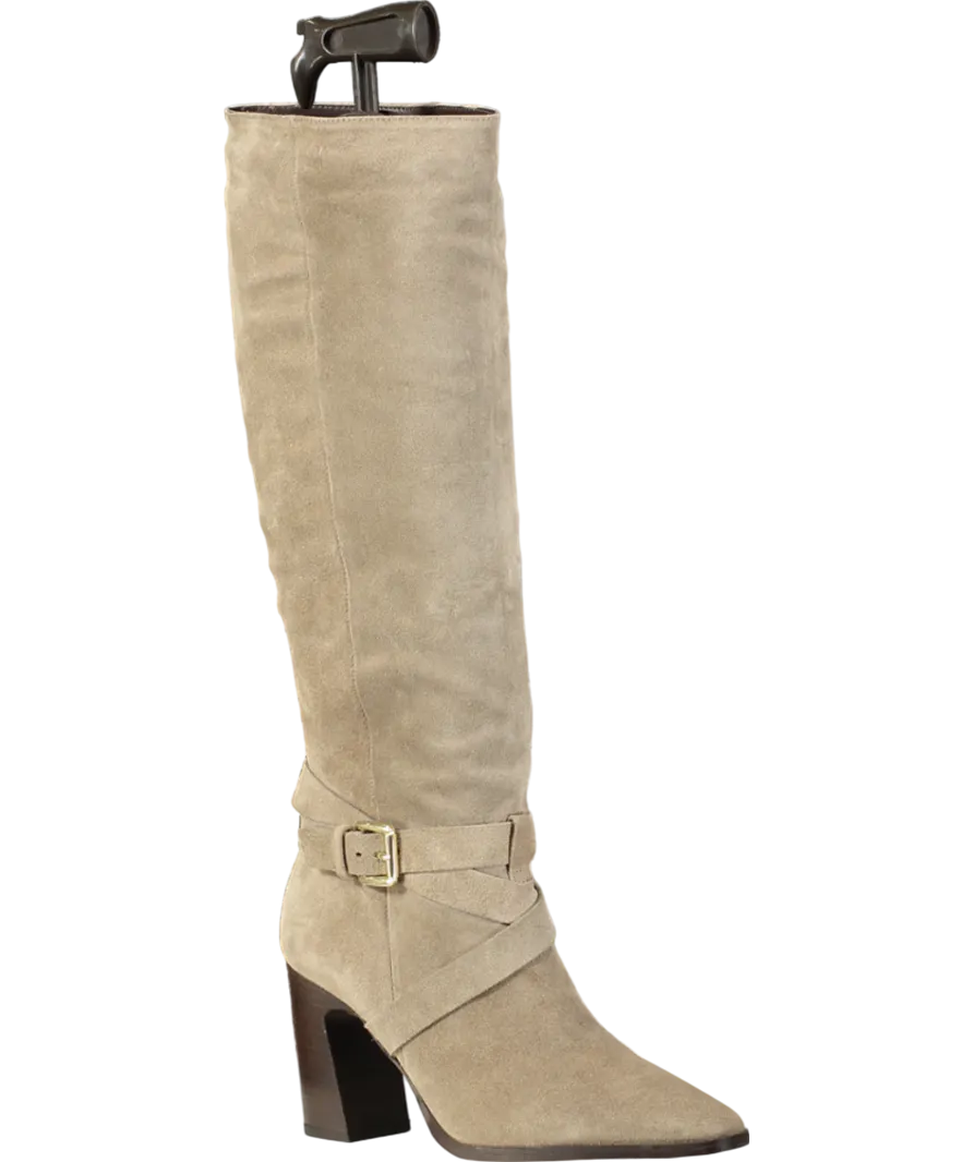 Dune Beige Solanna Block Heel Knee High Boots UK 4 EU 37 