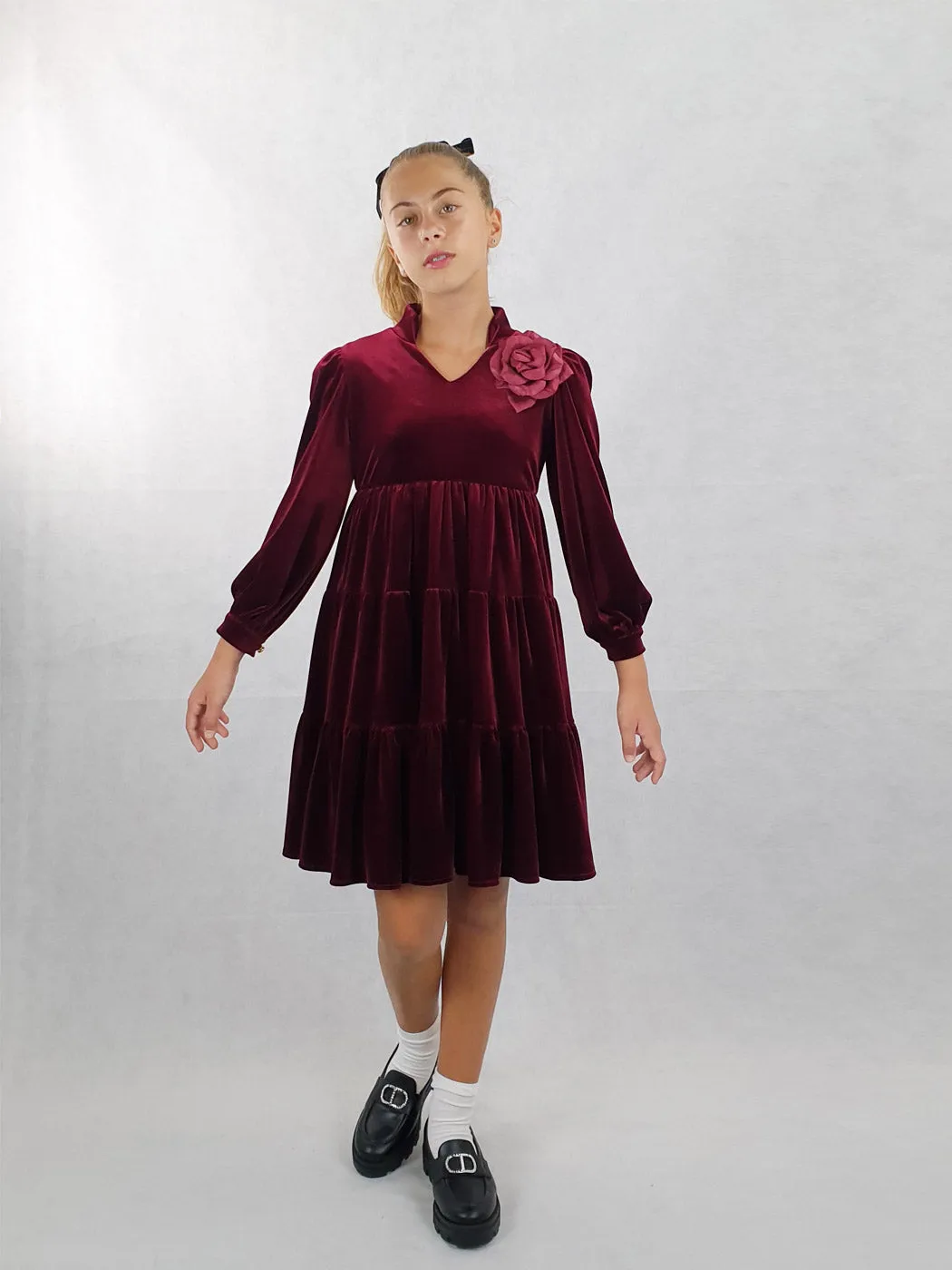 Girl's velvet dress - GENEVIEVE Bordeaux