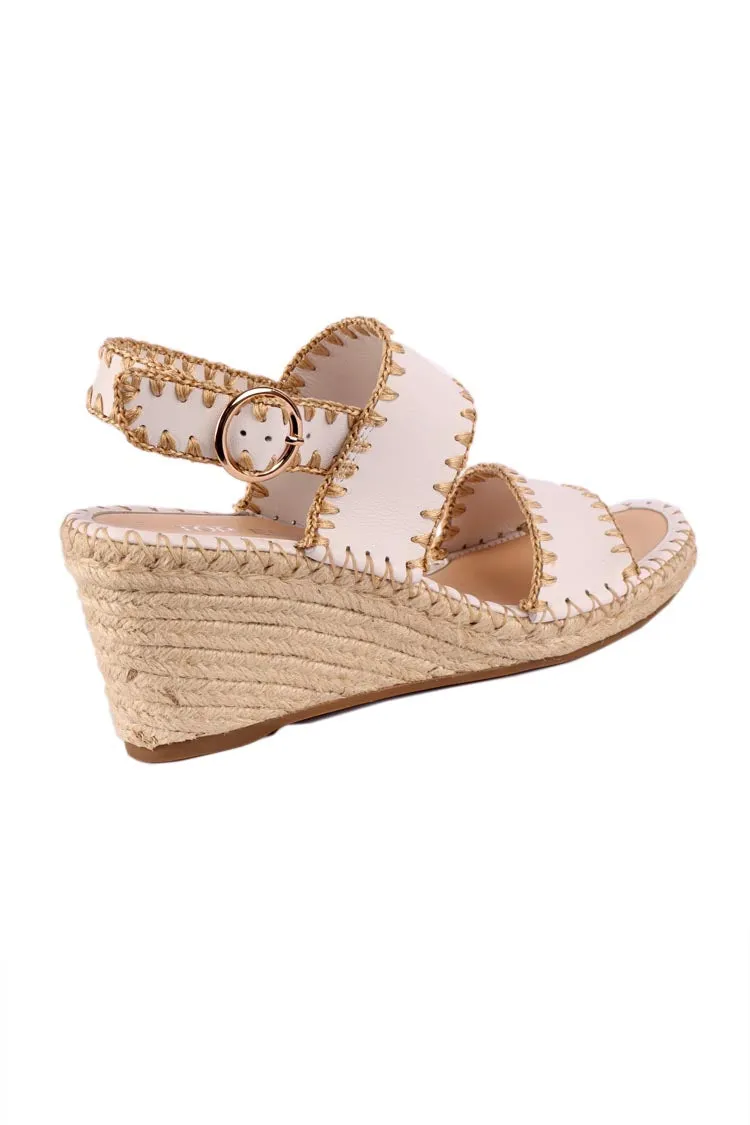 Gogos Leather Wedge Sandals in White