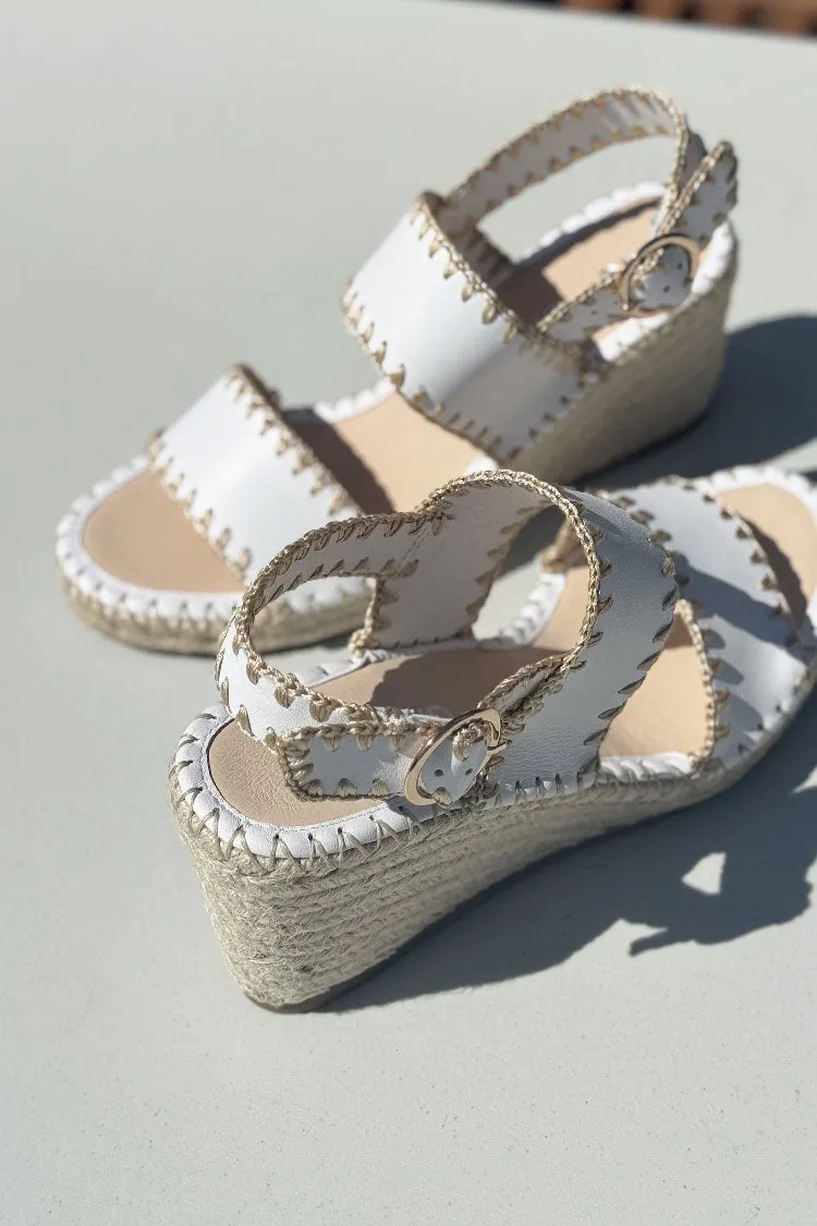 Gogos Leather Wedge Sandals in White