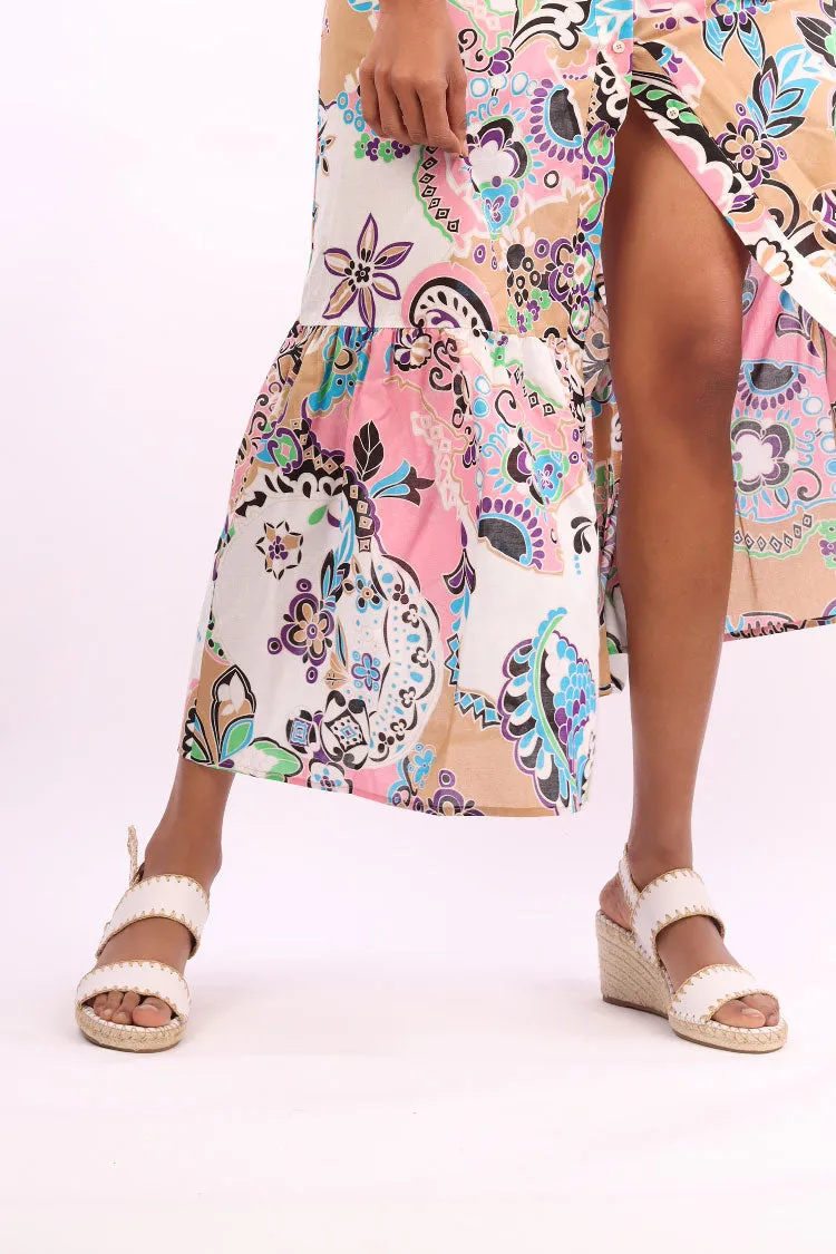 Gogos Leather Wedge Sandals in White