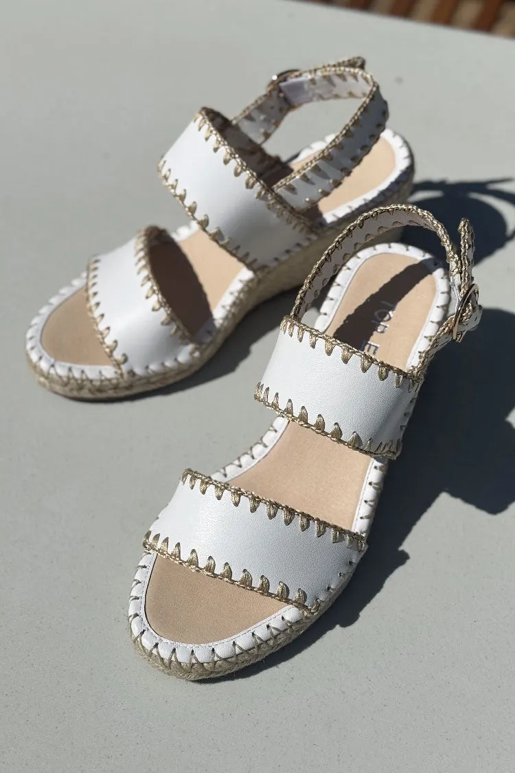 Gogos Leather Wedge Sandals in White
