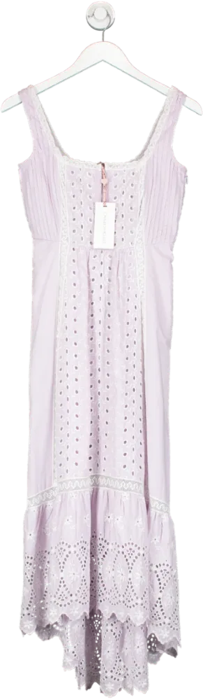 LoveShackFancy Lavender Alwyn crochet-trimmed broderie anglaise cotton-poplin midi dress UK XXS