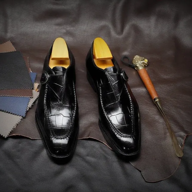 LuxeGrip Exotic Alligator Slip On Dress Shoes