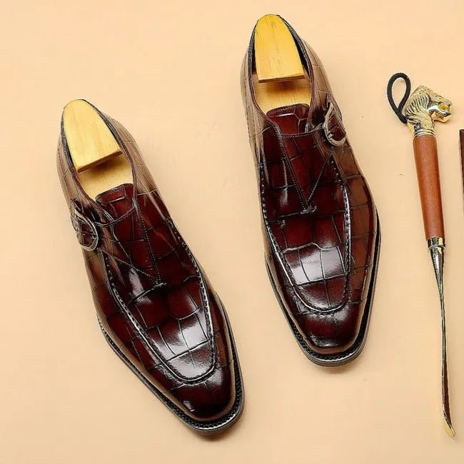 LuxeGrip Exotic Alligator Slip On Dress Shoes