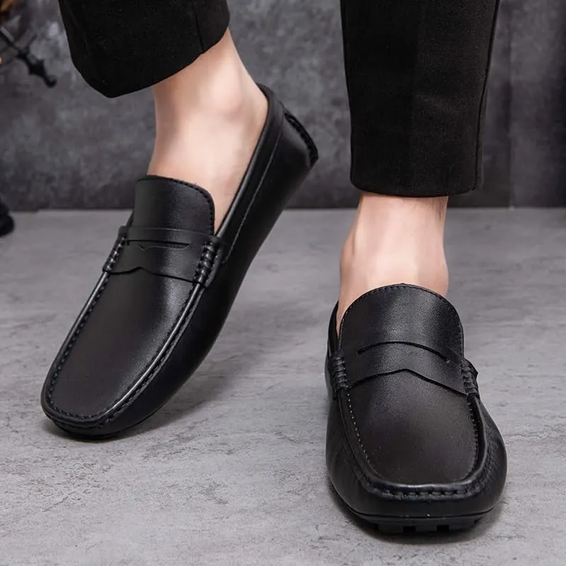 New Mens Loafers Shoe Round Toe Vegan Leather Penny Driving Loafer Shoe Flexible Flat Heel Comfortable Wedding Prom Slip On