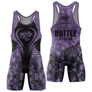 Orchid Series Floral Violet Heart Pattern Wrestling Singlets