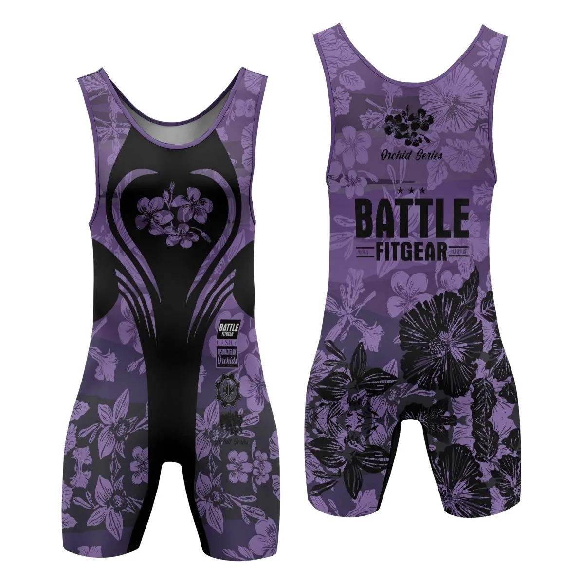 Orchid Series Floral Violet Heart Pattern Wrestling Singlets