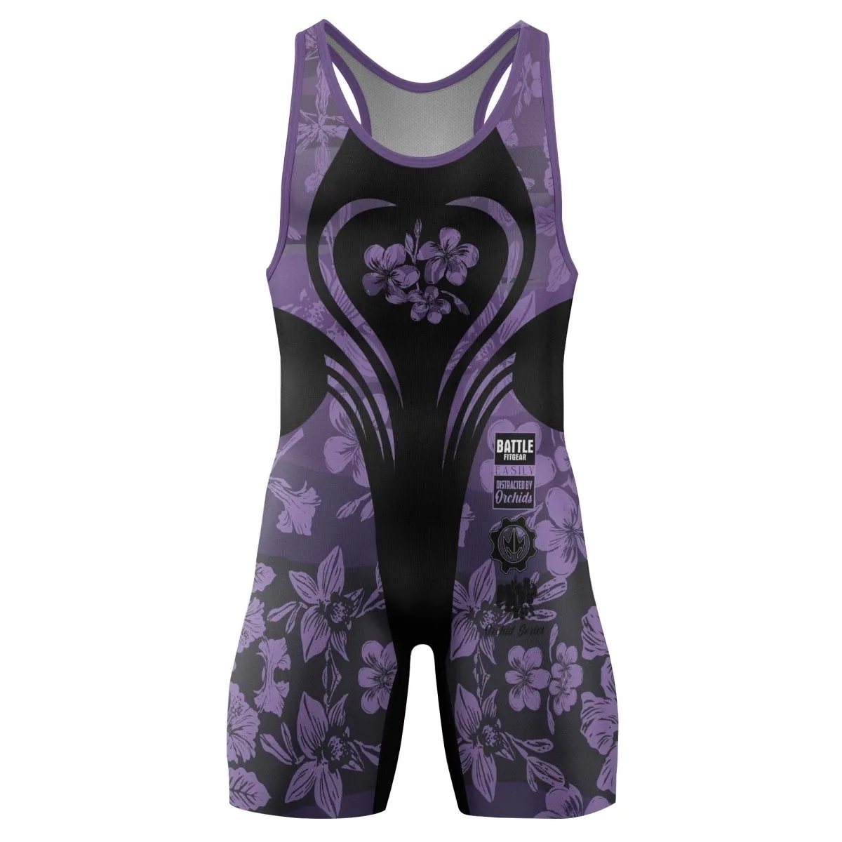 Orchid Series Floral Violet Heart Pattern Wrestling Singlets