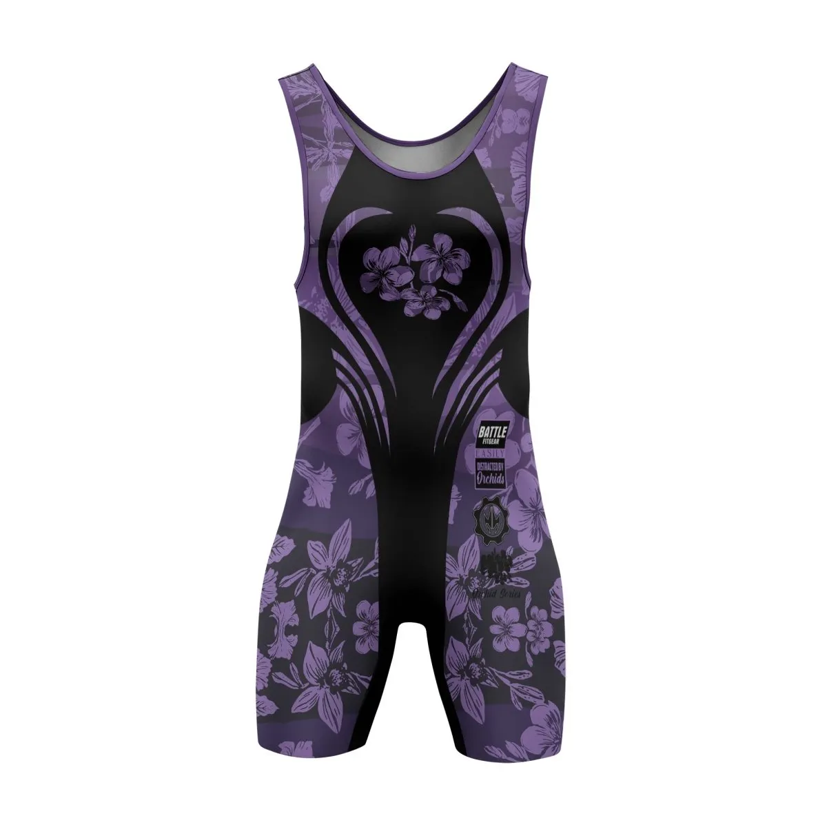 Orchid Series Floral Violet Heart Pattern Wrestling Singlets
