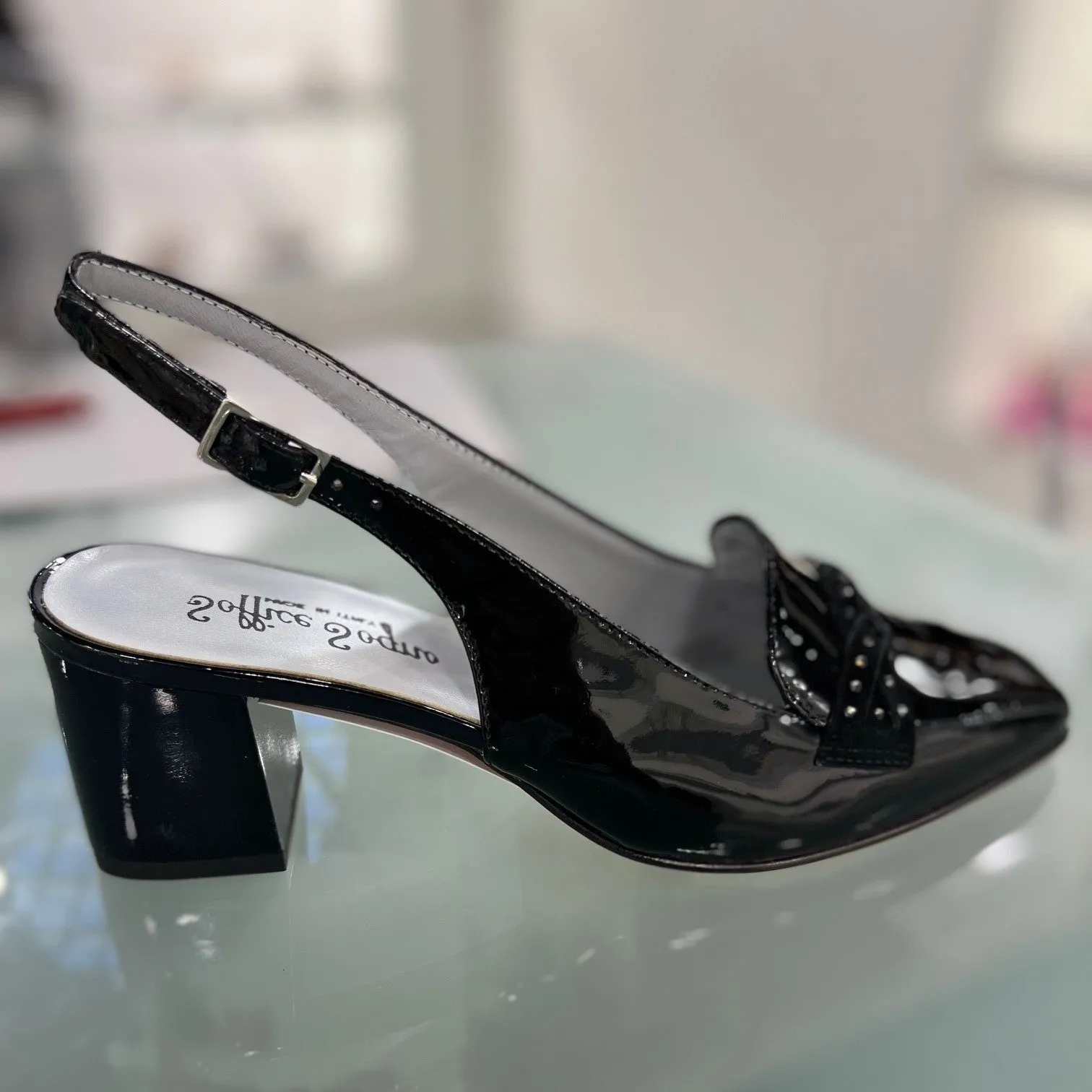 RF 23521 Black Patent Leather & Suede Bling Block Heels