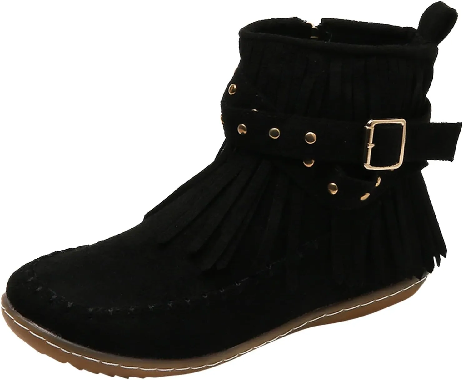 Womens Moccasins Fringe Ankle Boots Retro Tassel Fall Boots Fashion Suede Dress Boots Western Flat Heel Cowboy Boots
