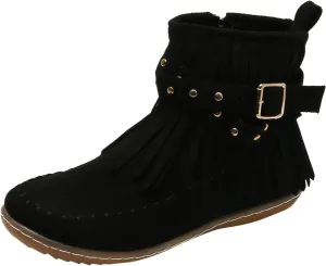 Womens Moccasins Fringe Ankle Boots Retro Tassel Fall Boots Fashion Suede Dress Boots Western Flat Heel Cowboy Boots