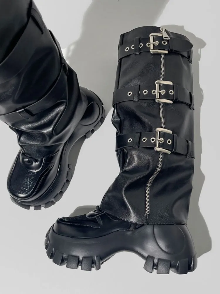 Y2K Punk Style Triple Belt High Heel Long Boots【s0000005188】
